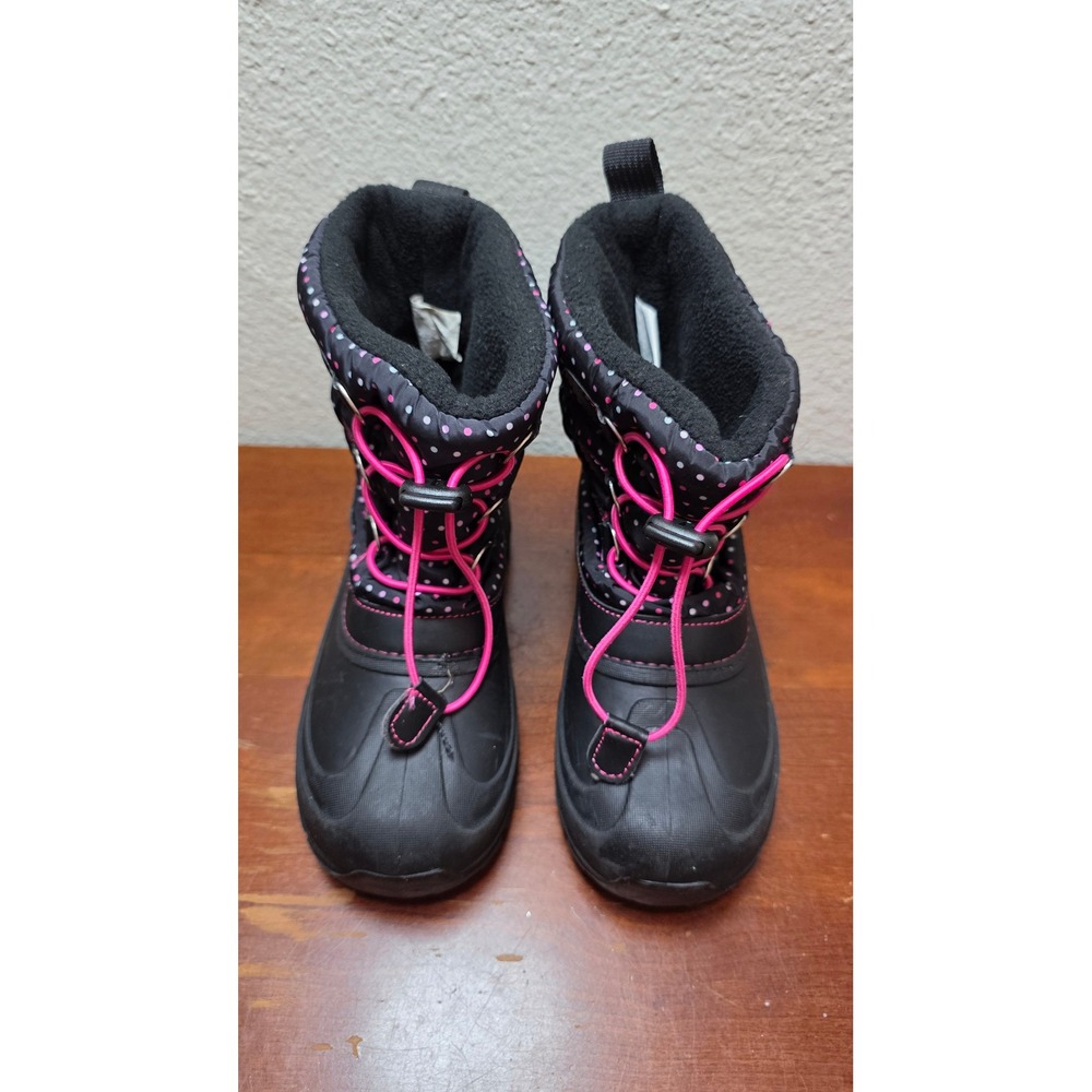 Western Chief Snowden Dot Snow Boots Girls Size 2 Black Pink Polka Dot Winter
